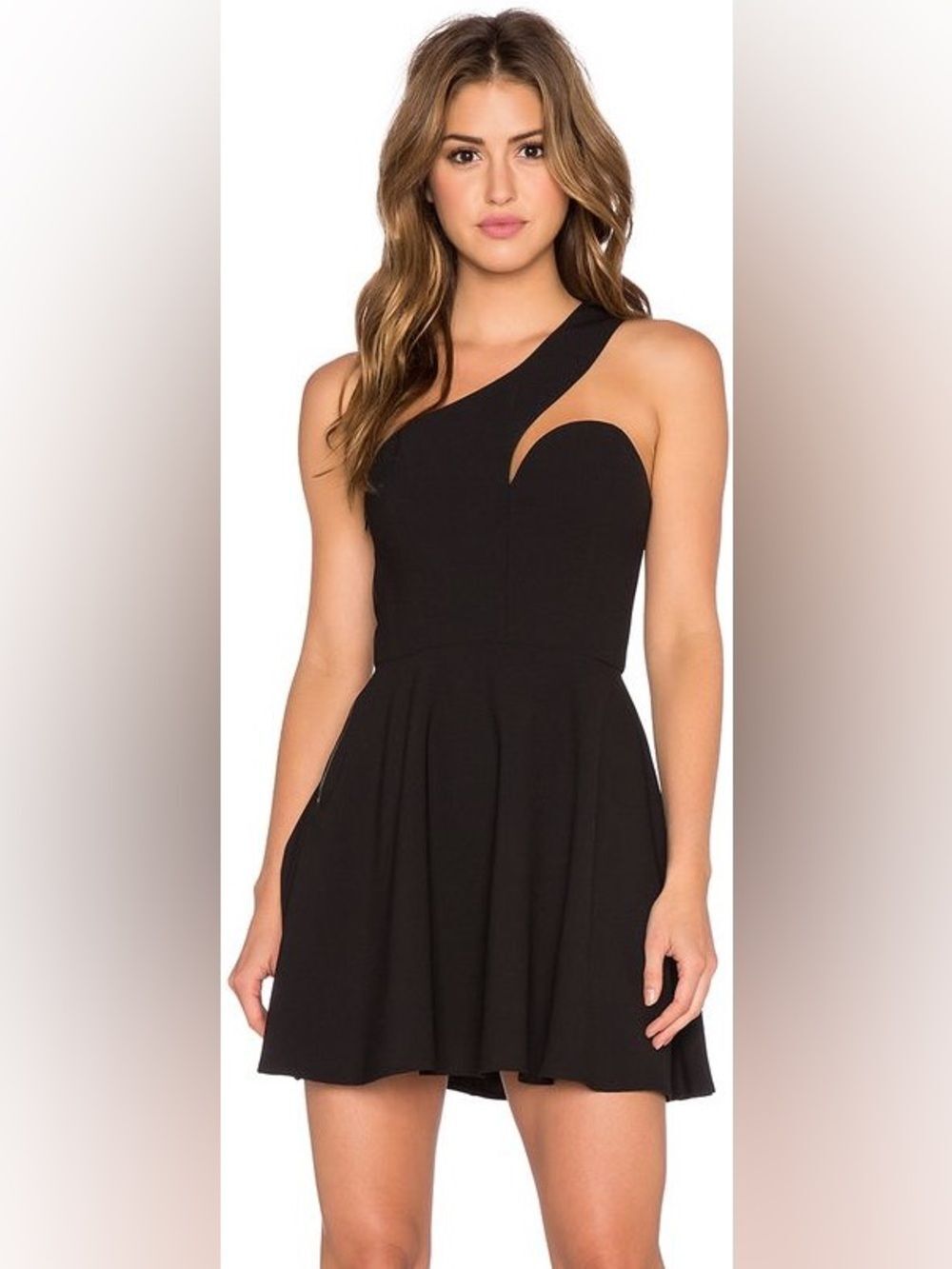 NBD x Naven Twins Back It Up Fit Flare Mini Dress Size Medium Black One Shoulder